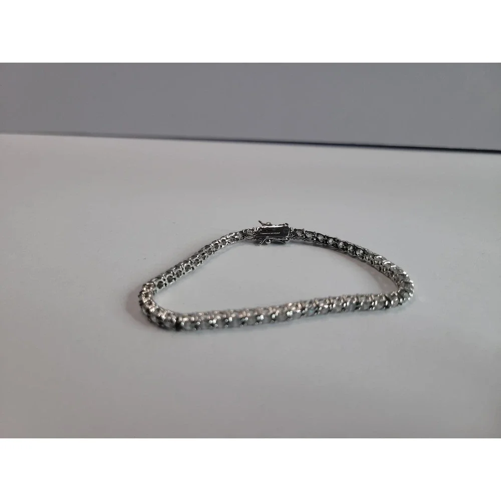 Silver Tone Clear Rhinestone Tennis Bracelet Square Link Box Clasp Formal Jewelr